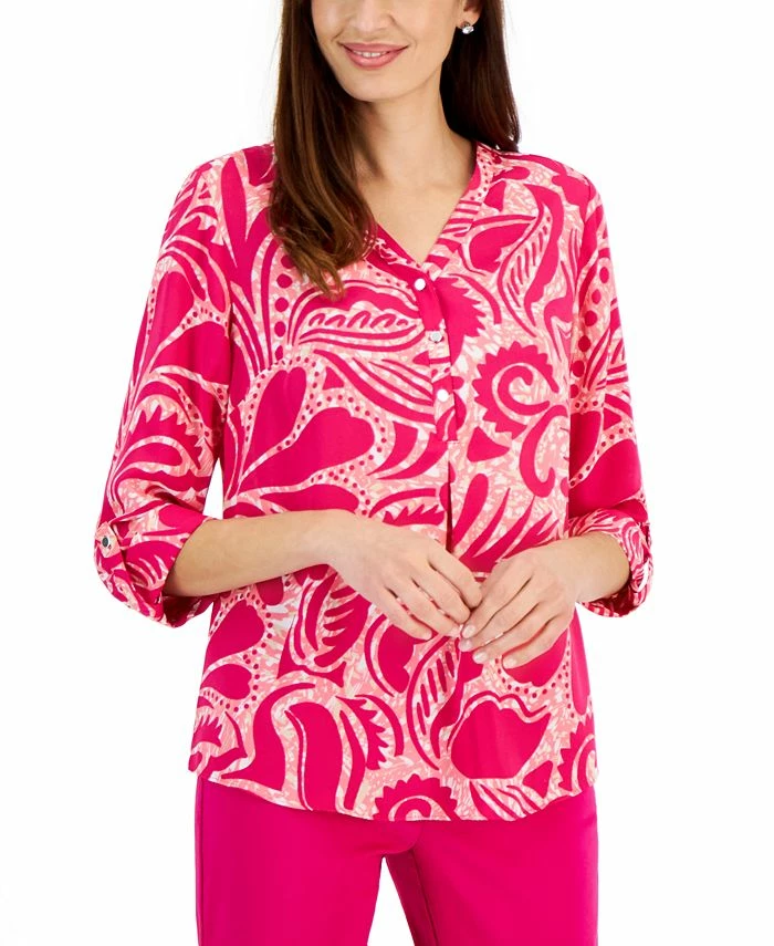 JM Collection Women's Swirl-Print Split-Neck Woven Top, Created For Macy's 1 JM Collection Women's Swirl-Print Split-Neck Woven Top, Created For Macy's