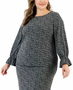 Kasper Plus Size Printed Bateau-Neck Flare-Cuff Blouse