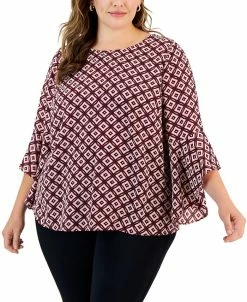Kasper Plus Size Printed Flared 3/4-Sleeve Blouse