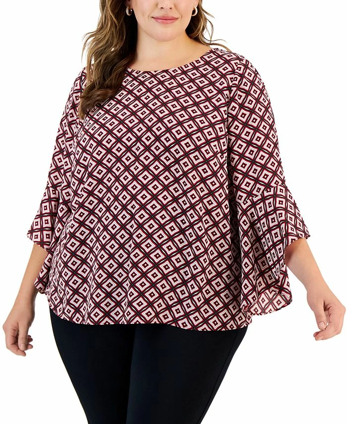 Kasper Plus Size Printed Flared 3/4-Sleeve Blouse 1 Kasper Plus Size Printed Flared 3/4-Sleeve Blouse