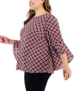 Kasper Plus Size Printed Flared 3/4-Sleeve Blouse 7 Kasper Plus Size Printed Flared 3/4-Sleeve Blouse -VINCE CAMUTO Shop 22567976 fpx