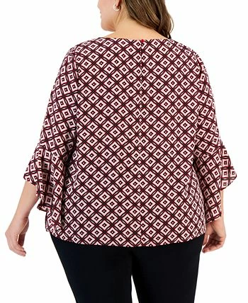 Kasper Plus Size Printed Flared 3/4-Sleeve Blouse 2 Kasper Plus Size Printed Flared 3/4-Sleeve Blouse - Image 2