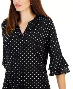 Kasper Women's Split-Neck Polka-Dot Flutter Sleeve Top -VINCE CAMUTO Shop 22573564 fpx