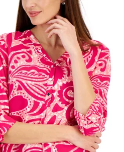 JM Collection Women's Swirl-Print Split-Neck Woven Top, Created For Macy's 7 JM Collection Women's Swirl-Print Split-Neck Woven Top, Created For Macy's -VINCE CAMUTO Shop 22576648 fpx