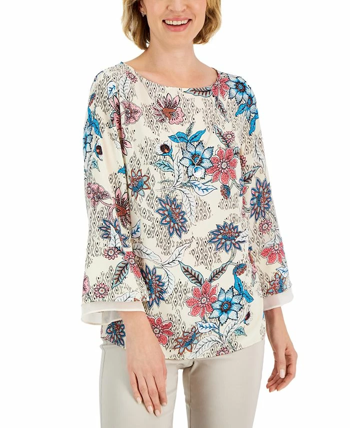 JM Collection Women's Etched Batik Printed Flared-Sleeve Top, Created For Macy's 1 JM Collection Women's Etched Batik Printed Flared-Sleeve Top, Created For Macy's