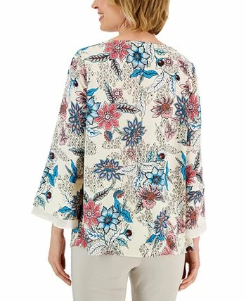 JM Collection Women's Etched Batik Printed Flared-Sleeve Top, Created For Macy's 2 JM Collection Women's Etched Batik Printed Flared-Sleeve Top, Created For Macy's - Image 2