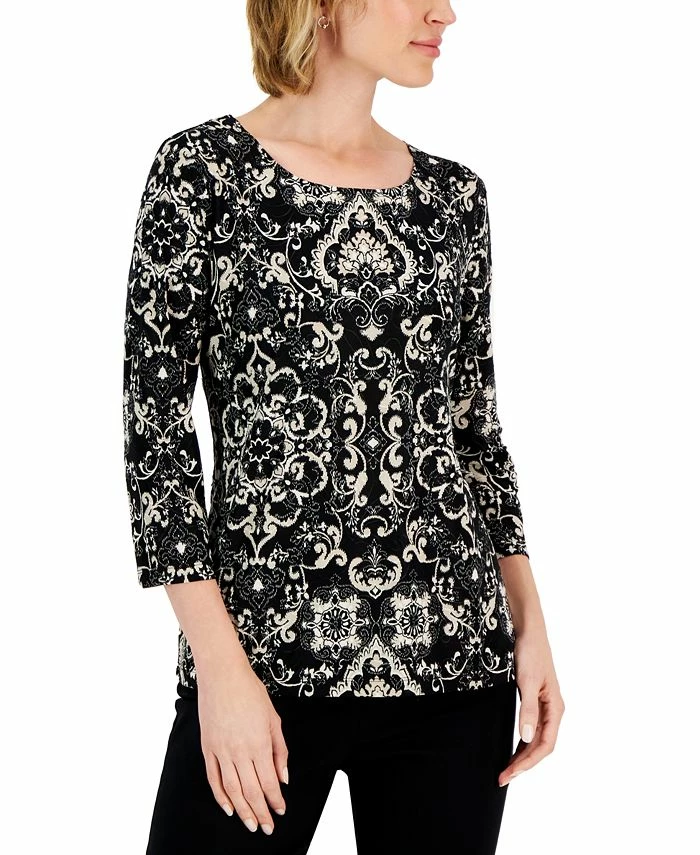 JM Collection Women's Elegant Chapel Jacquard Top, Created For Macy's 1 JM Collection Women's Elegant Chapel Jacquard Top, Created For Macy's