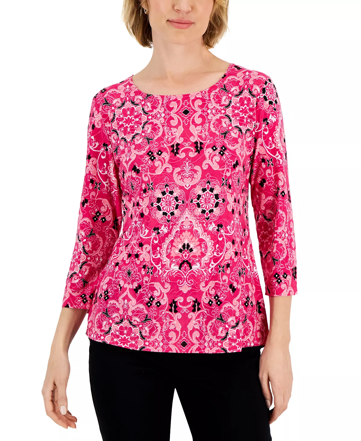 JM Collection Women's Elegant Chapel Jacquard Top, Created For Macy's 5 JM Collection Women's Elegant Chapel Jacquard Top, Created For Macy's - Image 5