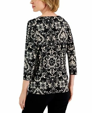 JM Collection Women's Elegant Chapel Jacquard Top, Created For Macy's 2 JM Collection Women's Elegant Chapel Jacquard Top, Created For Macy's - Image 2