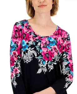 JM Collection Women's Floral Escapade Printed Knit Top, Created For Macy's -VINCE CAMUTO Shop 22577026 fpx