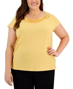 Kasper Plus Size Short-Sleeve Cowl-Neck Top -VINCE CAMUTO Shop 22599674 fpx