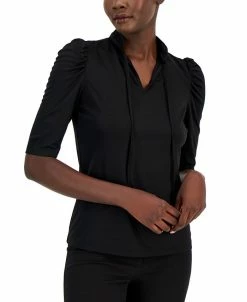 Anne Klein Women's Elbow-Sleeve Ruched-Shoulder Top