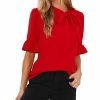 CeCe Women's Ruffled Elbow-Sleeve Tie-Neck Blouse