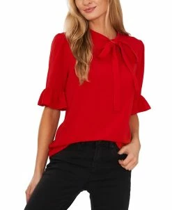 CeCe Women's Ruffled Elbow-Sleeve Tie-Neck Blouse