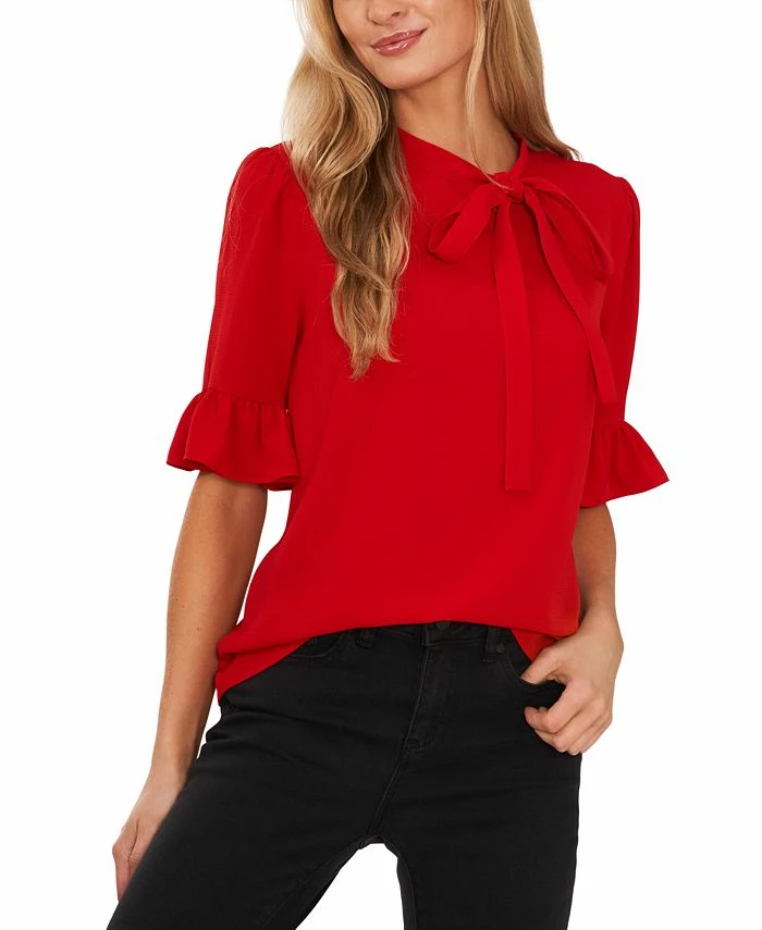 CeCe Women's Ruffled Elbow-Sleeve Tie-Neck Blouse 1 CeCe Women's Ruffled Elbow-Sleeve Tie-Neck Blouse