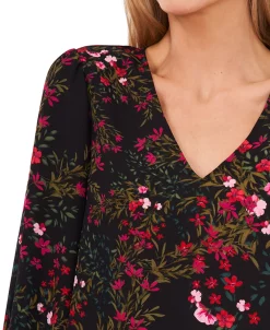 CeCe Women's Long Sleeve V-Neck Tie-Cuff Blouse -VINCE CAMUTO Shop 22664901 fpx