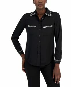 Anne Klein Women's Contrast-Trim Button-Front Top