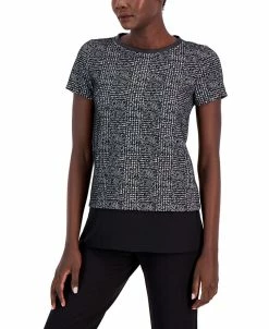 Anne Klein Women's Plaid Jacquard Short-Sleeve Top