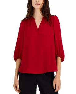 Anne Klein Women's Split-Neck 3/4-Sleeve Elastic-Cuff Top -VINCE CAMUTO Shop 22676162 fpx