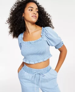 Bar III Women's Smocked Crop Top, Created For Macy's 12 Bar III Women's Smocked Crop Top, Created For Macy's -VINCE CAMUTO Shop 22684378 fpx