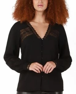 Black Tape Women's Long-Sleeve Lace-Insert Jacquard Blouse