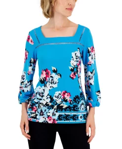 JM Collection Women's Floral Folkdance Square-Neck Top, Created For Macy's 8 JM Collection Women's Floral Folkdance Square-Neck Top, Created For Macy's -VINCE CAMUTO Shop 22718421 fpx