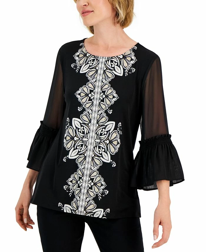 JM Collection Women's Medallion Trail Sheer-Sleeve Tunic, Created For Macy's 1 JM Collection Women's Medallion Trail Sheer-Sleeve Tunic, Created For Macy's