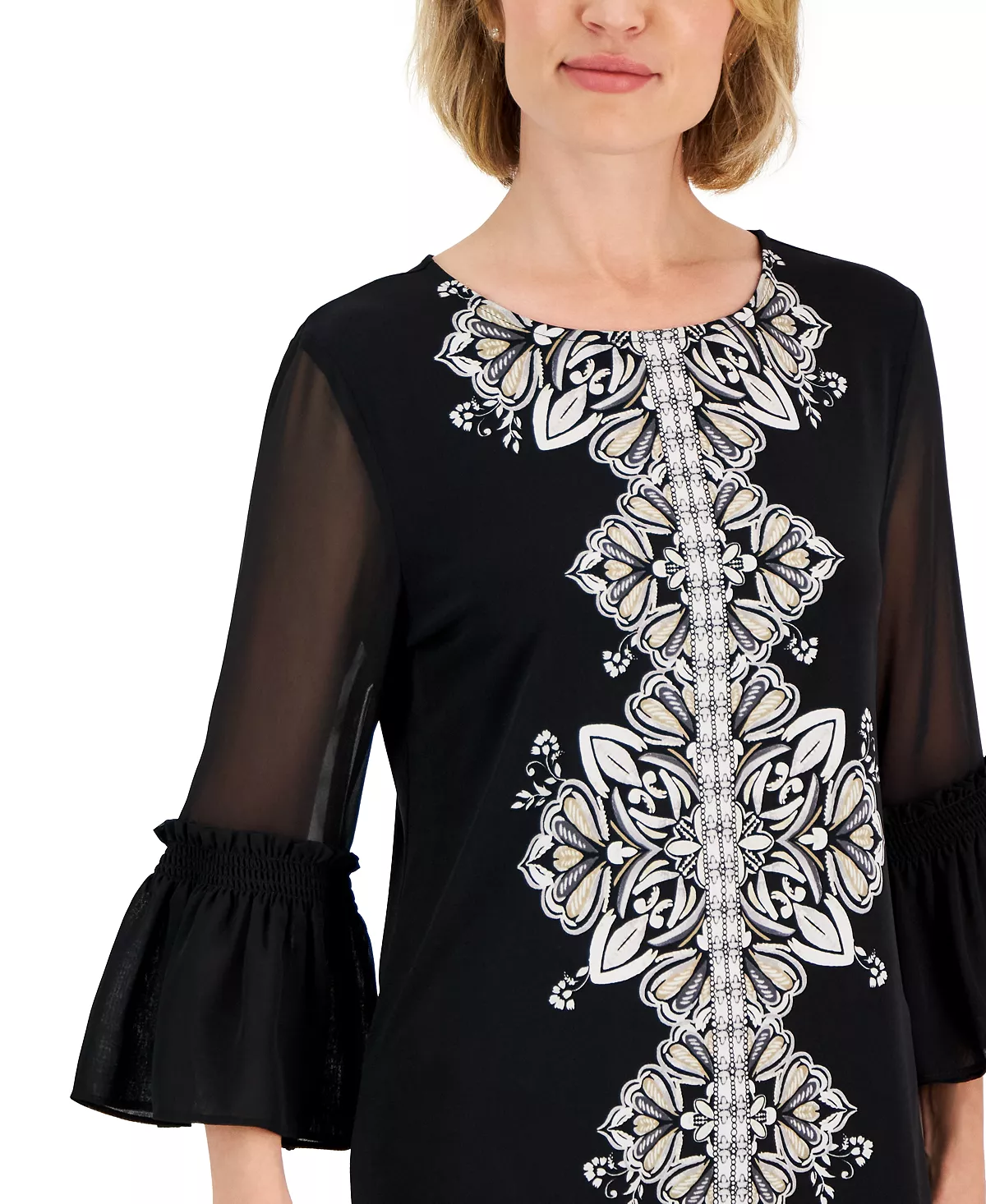 JM Collection Women's Medallion Trail Sheer-Sleeve Tunic, Created For Macy's 3 JM Collection Women's Medallion Trail Sheer-Sleeve Tunic, Created For Macy's - Image 3