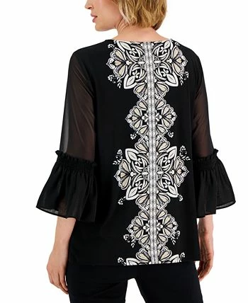 JM Collection Women's Medallion Trail Sheer-Sleeve Tunic, Created For Macy's 2 JM Collection Women's Medallion Trail Sheer-Sleeve Tunic, Created For Macy's - Image 2