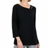 JM Collection Women's Asymmetrical-Neck Lattice-Trim Top, Created For Macy's