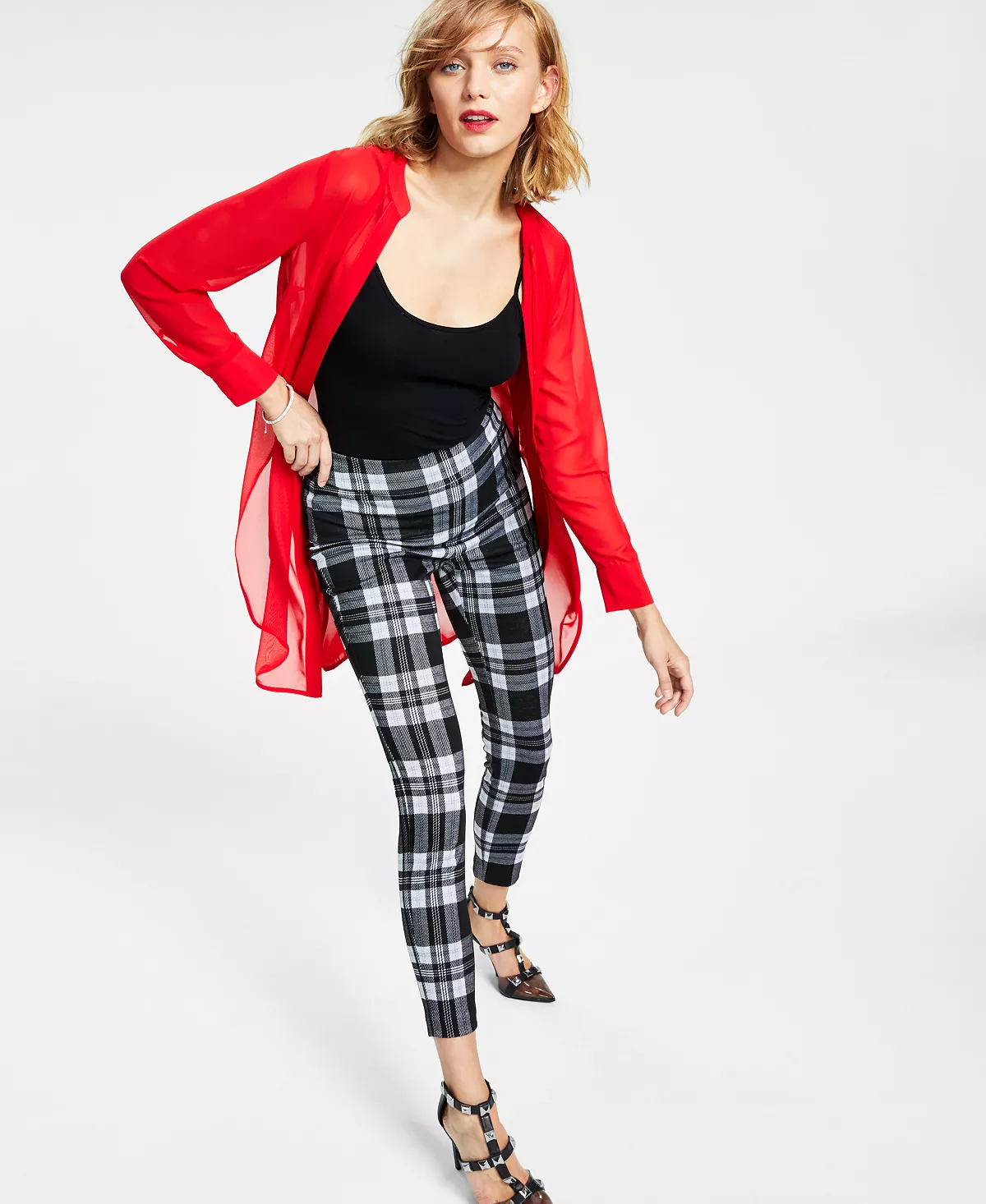 Bar III Women's Plaid High Rise Pull-On Leggings, Created For Macy's 5 Bar III Women's Plaid High Rise Pull-On Leggings, Created For Macy's - Image 5
