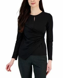 Anne Klein Women's Harmony-Knit Asymmetric Faux-Wrap Keyhole Top