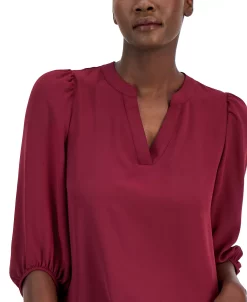 Anne Klein Women's Split-Neck 3/4-Sleeve Elastic-Cuff Top -VINCE CAMUTO Shop 22767543 fpx