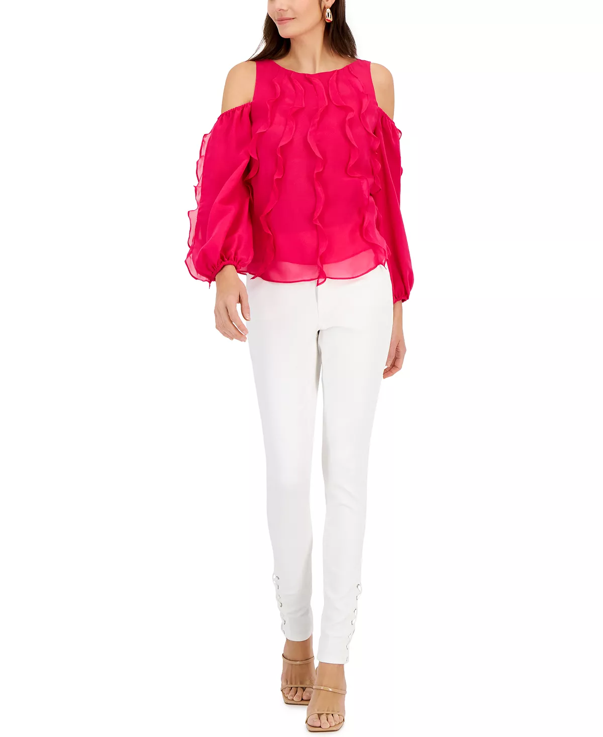 INC International Concepts Women's Ruffled Cold-Shoulder Top, Created For Macy's 3 INC International Concepts Women's Ruffled Cold-Shoulder Top, Created For Macy's - Image 3