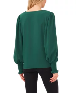 CeCe Women's Solid Smocked-Cuff V-Neck Charmeuse Blouse -VINCE CAMUTO Shop 22780271 fpx