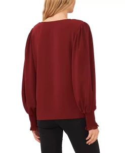 CeCe Women's Solid Smocked-Cuff V-Neck Charmeuse Blouse -VINCE CAMUTO Shop 22780274 fpx