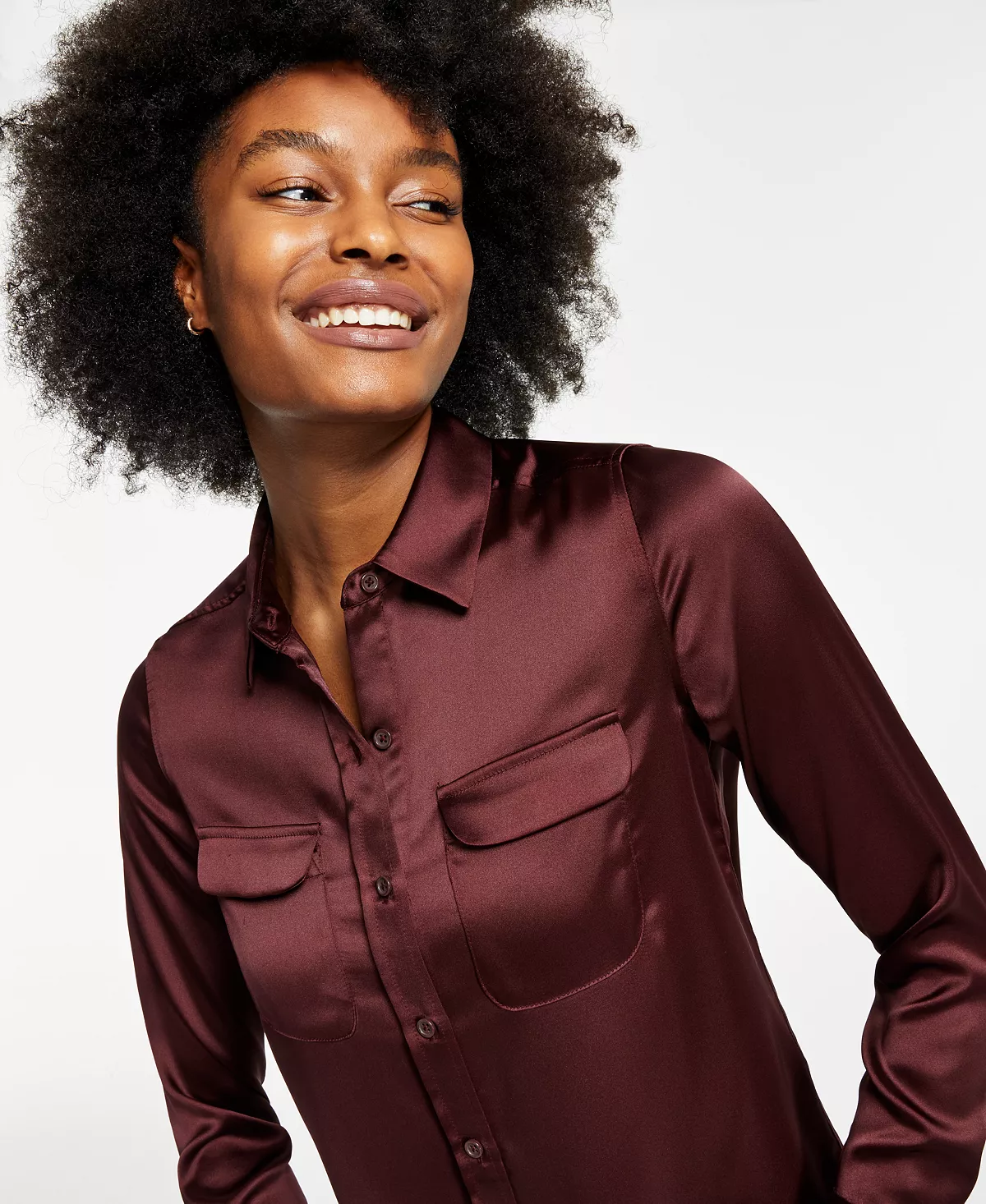 Alfani Women's Satin Collared Utility Blouse, Created For Macy's 2 Alfani Women's Satin Collared Utility Blouse, Created For Macy's - Image 2