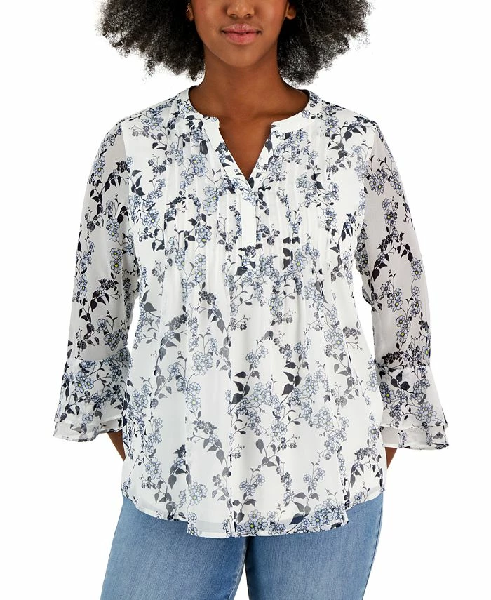 Charter Club Women's Printed Pintuck Top, Created For Macy's 1 Charter Club Women's Printed Pintuck Top, Created For Macy's