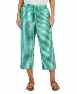 Charter Club Women's Linen Gingham Cropped Pull-On Pants, Created For Macy's