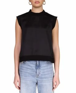 Sanctuary Women's Mock-Neck Mixed-Media Sleeveless Top