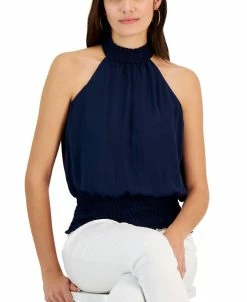 INC International Concepts Women's Smocked Mock Neck Blouse, Created For Macy's