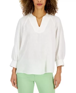 Charter Club Women's Linen Split-Neck Top, Created For Macy's 8 Charter Club Women's Linen Split-Neck Top, Created For Macy's -VINCE CAMUTO Shop 22793088 fpx