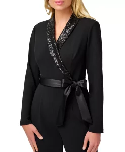 Adrianna Papell Women's Sequined-Collar Tuxedo Jumpsuit 6 Adrianna Papell Women's Sequined-Collar Tuxedo Jumpsuit -VINCE CAMUTO Shop 22801036 fpx