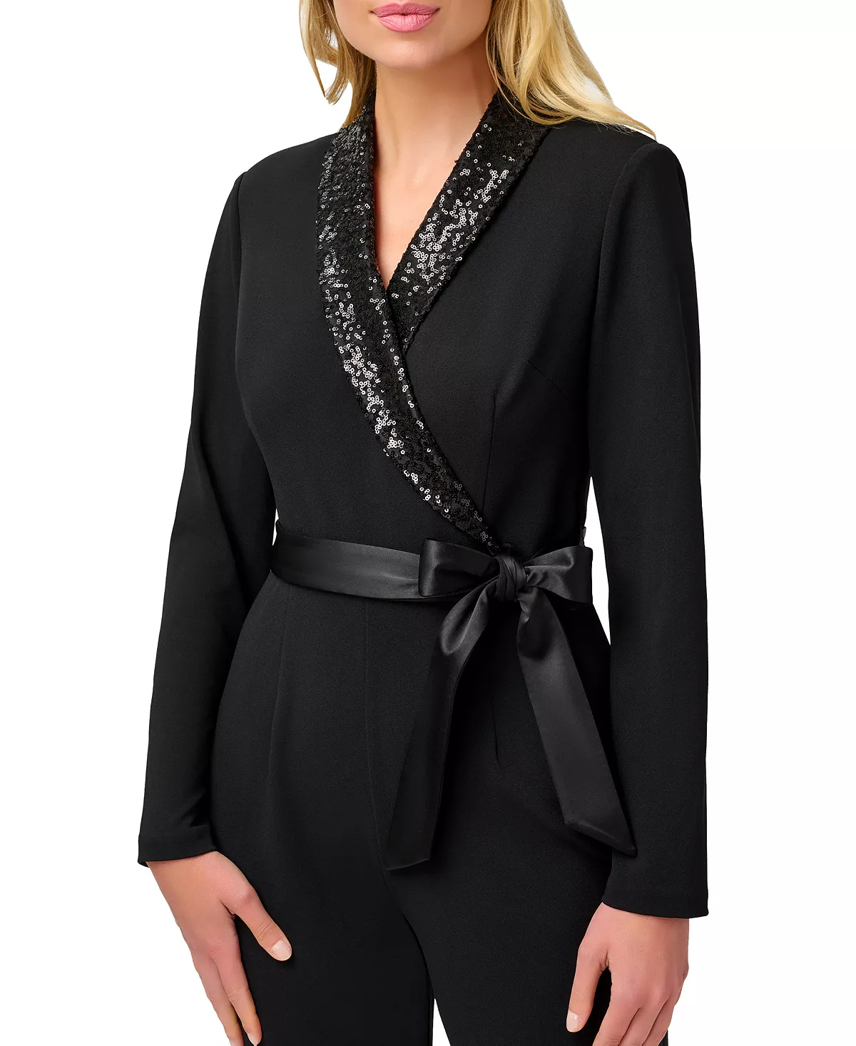Adrianna Papell Women's Sequined-Collar Tuxedo Jumpsuit 3 Adrianna Papell Women's Sequined-Collar Tuxedo Jumpsuit - Image 3