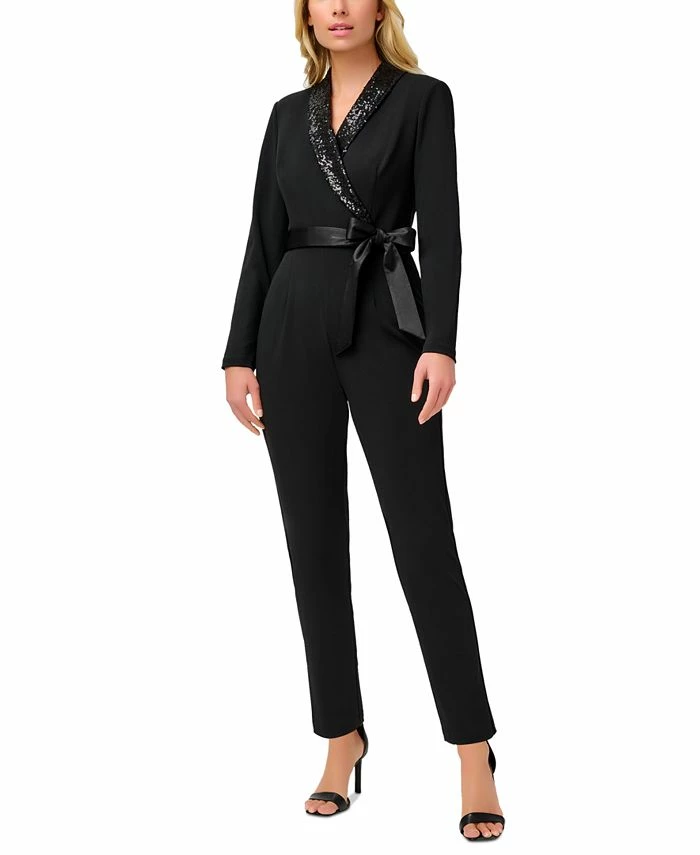 Adrianna Papell Women's Sequined-Collar Tuxedo Jumpsuit 1 Adrianna Papell Women's Sequined-Collar Tuxedo Jumpsuit