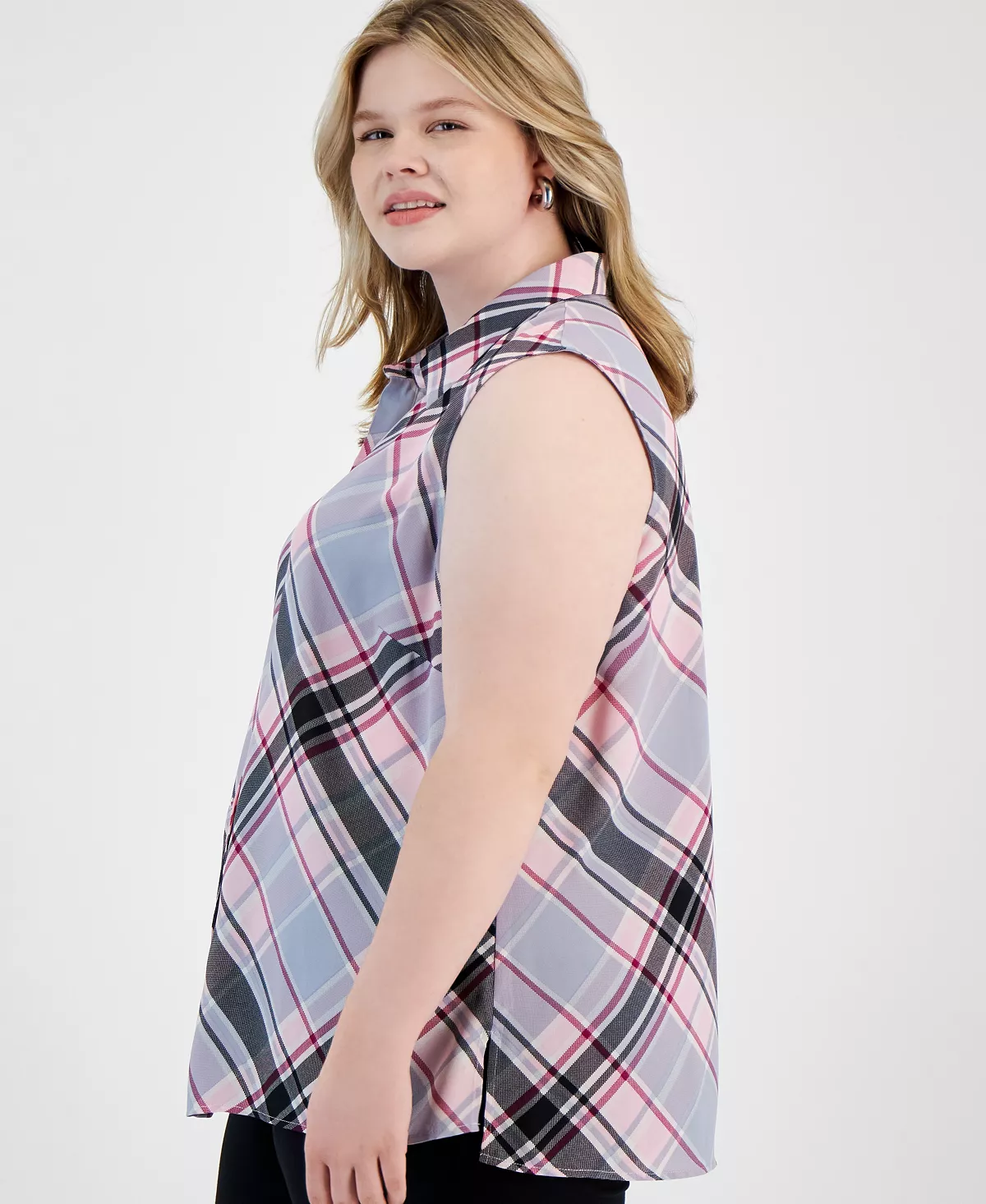 Bar III Plus Size Button-Front Sleeveless Top, Created For Macy's 3 Bar III Plus Size Button-Front Sleeveless Top, Created For Macy's - Image 3