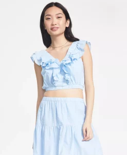 And Now This Women's Sleeveless V-Neck Ruffled Top