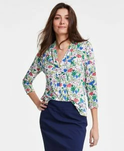 Charter Club Women's Floral-Print 3/4-Sleeve Top, Created For Macy's