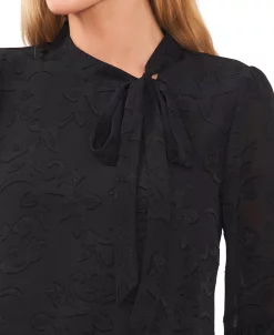 CeCe Women's Clip Jacquard Long-Sleeve Bow Blouse -VINCE CAMUTO Shop 22836268 fpx