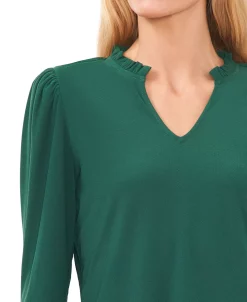 CeCe Women's Solid Puff-Sleeve Split-Neck Top -VINCE CAMUTO Shop 22853142 fpx